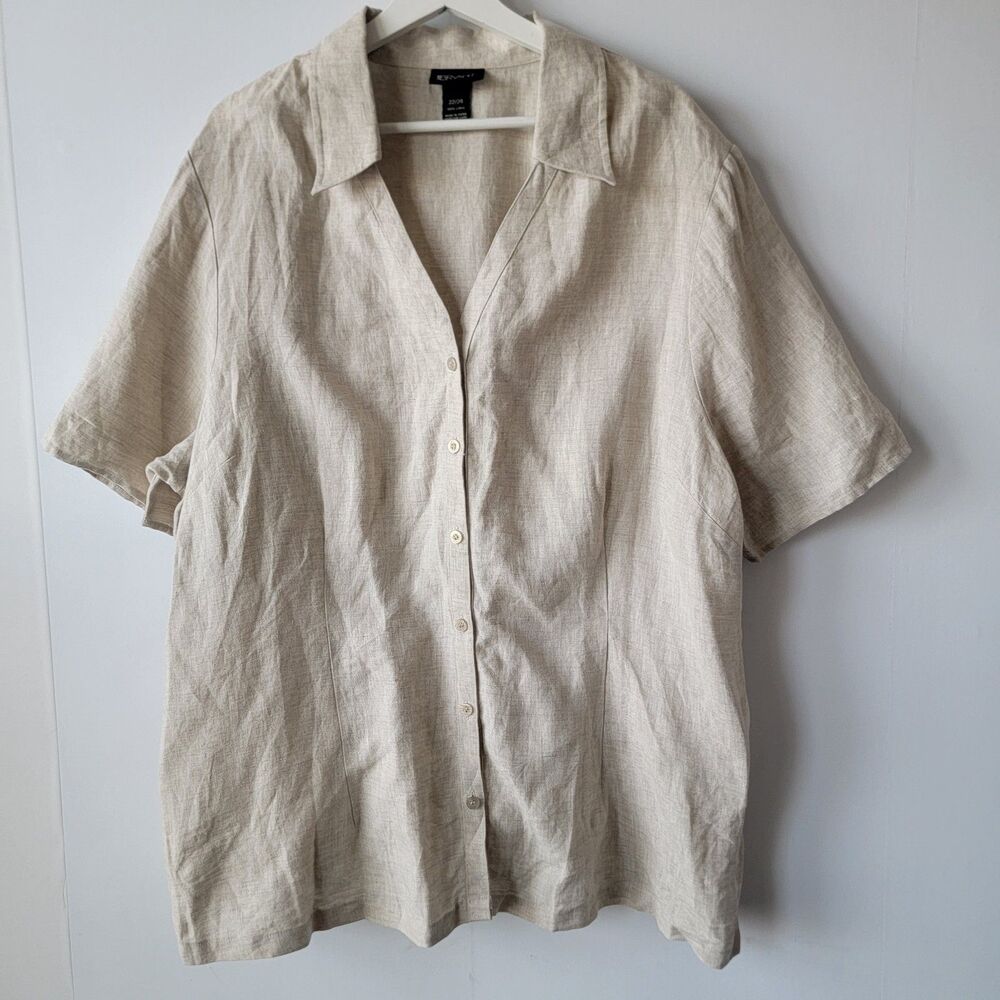Lane bryant women's 100 linen button up shirt sz 22/24 v-neck Coastal Lagenlook